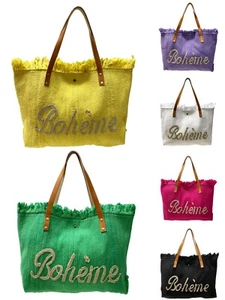 Bolso Boheme Shopper XL Boho bolso de playa lona correa de cuero colores de verano - Imagen 1 de 29