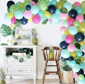 Tropical Balloons Arch Garland Kit Green Hot Pink Blue Latex Party Decor Luau - Picture 1 of 10