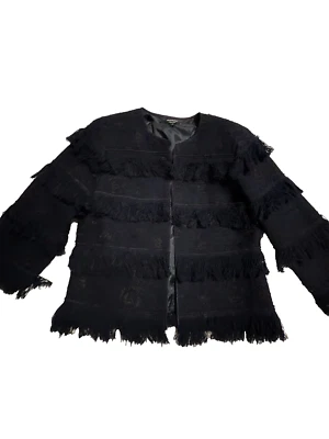 Chaqueta Blazer Corta Negra WORTH New York Borlas Flecos Manga 3/4 Para Mujer 4 Foto 1 de 4