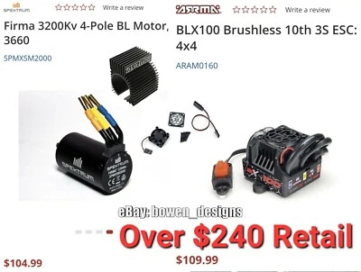 Arrma RC Spektrum Combo 3s BLX100 ESC Brushless Firma 3200Kv 4 Pole Motor 1/10 - Image 1 of 4