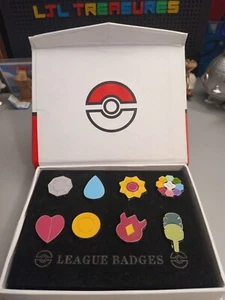 Pokemon Gen 1 Kanto Indigo League Trainer Gym Badges Enamel Pin Boxed Set - Picture 1 of 2