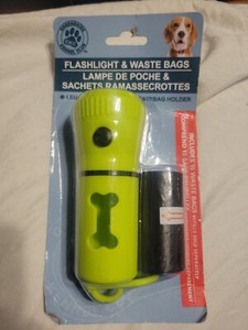 Pet Waste Bag Dispenser LED Flashlight + Disposable Dog Poop Bags (NEON)& Black