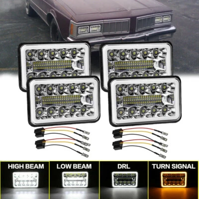 Faros LED DRL halo 4 piezas 4x6" pulgadas para Oldsmobile Delta 88 1977-1991 Cutlass Foto 1 de 4
