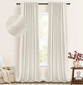 BLACKOUT CURTAINS FOR BEDROOM FAUX LINEN BLACK OUT CURTAINS 84 INCH LENGTH 2 PAN - Picture 1 of 8