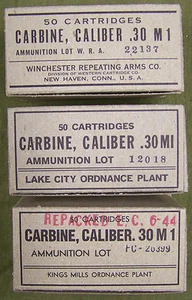M1 CARBINE WWII NEW REPLICA 50 ROUND AMMO BOX- SET "A" WITH WRA, LC, & PC LABELS - Picture 1 of 12