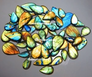 LOTTO ALL'INGROSSO 250 CT NATURALE MULTI FUOCO LABRADORITE PERA CABOCHON GIOIELLO GEMMA - Foto 1 di 4