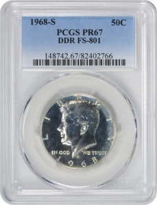 1968-S Kennedy Silver Clad Half Dollar DDR FS-801 PR67 PCGS - Picture 1 of 3