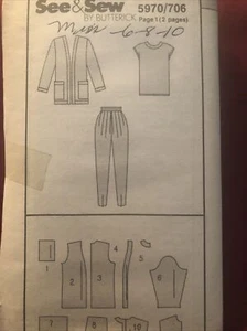 BUTTERICK SEE & SEW 5970 Misses GRÖSSE 6-8-10 UNGESCHNITTENE Jacke Top Hose - Bild 1 von 1