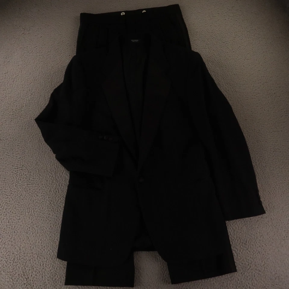 Винтажный смокинг M MT черный 100% шерсти хопсак куртка брюки со складками США 42L 33 x 31 - Изображение 1 из 4