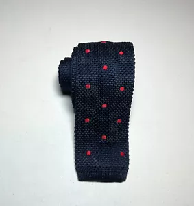 Burma Bibas Mens Square Tip Tie Polka Dot Pattern Blue w/ Red Dots - Picture 1 of 10