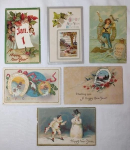 Vintage Antique New Year Postcards Cards Used Dated 1908-1911 Lot Of 6 - Picture 1 of 5