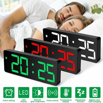 Digital LED Desk Alarm Clock Large Display USB Snooze Temperature Mode - Image 1 of 4