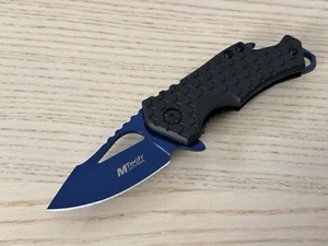 Mini Blue Pocket Knife Compact Edc Spring Assisted 2” Blade Bottle Opener Black - Picture 1 of 5