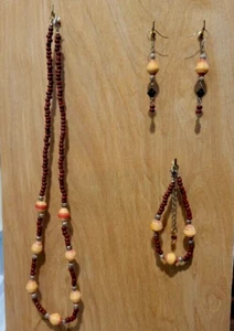 Paper Bead 3 Piece Set- Paper Bead Jewelry - Recycled Jewel - Brown and Tan - Picture 1 of 5