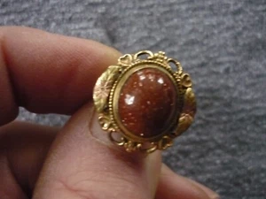 Antiker Sterling und Gold funkelnder echter brauner Stein Ring - Größe @ 4-5 - Bild 1 von 5