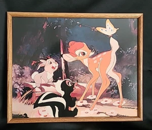 Disney Bambi Print Oak Framed Hardboard BAMBI THUMPER FLOWER & BIRD (BUTTERFLY)  - Picture 1 of 15