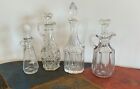 Vintage Clear Cut Glass Oil & Vinegar Bottles Toppers Cruet Sets Lot Of 4