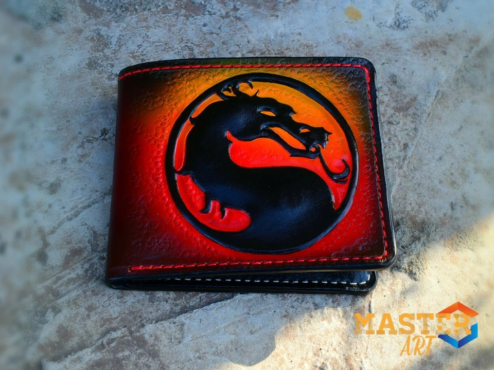 Mortal Kombat 钱包,Dragon 钱包,男士皮革钱包,真皮钱包 — 第 1/4 张图片