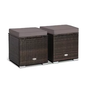 2PCS Patio Outdoor Rattan Wicker Ottoman Heavy-Duty With Hidden Storage Space - Picture 1 of 8