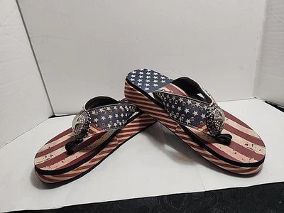 Montana West Wedge flip flops size 10 American Flag Rhinestone Women’s Patriotic - Image 1 of 4