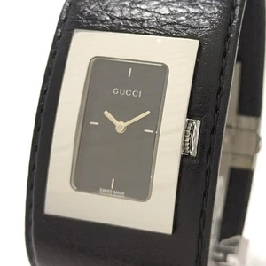 Used Gucci Bangle Watch Qz Leather Ss Black Dial 7800L - Picture 1 of 10