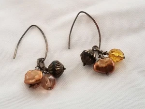 Sterling Silver Dangle Drop Earrings Freshwater Pearls & Crystal Cluster Artisan - Picture 1 of 10