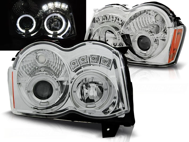 Faros para Chrysler Jeep Grand Cherokee 2008 2009 2010 Angel Eyes cromados LHD Foto 1 de 1