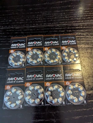 LOTE 8 baterías Rayovac Loud N' Clear tamaño 312 8 paquetes (64 baterías) nuevas selladas Foto 1 de 2