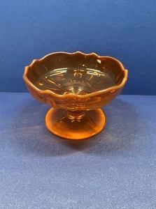 Amber Glass Pedestal Compote Candy Dish Footed 4 1/2” READ - Picture 1 of 9