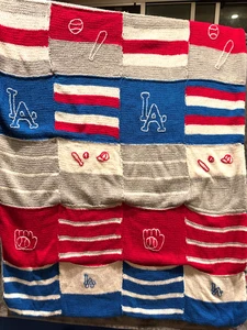Baseball Los Angeles Dodgers Stadium Hand Knit Blanket 39x66" Fleece Play Ball - Picture 1 of 10
