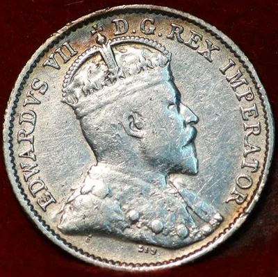 Moneda extranjera de 5 centavos de plata Canadá 1910 Foto 1 de 2