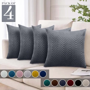 Pack of 4 Velvet Cushion Covers 18"x18" Embroidered Cushions Quilted Sofa Throw - Picture 1 of 79