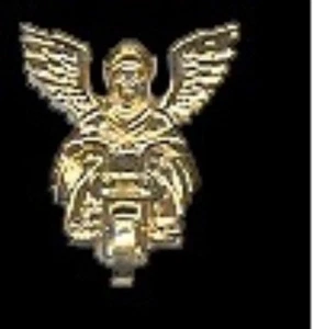 Gold Plated Guardian Angel Biker Riding a Motorcycle Lapel Hat or Vest Pin - Picture 1 of 1