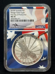 2019-P Australia $1 Wedge Tailed Eagle NGC MS70 Mercanti Signed FDoP - Picture 1 of 4