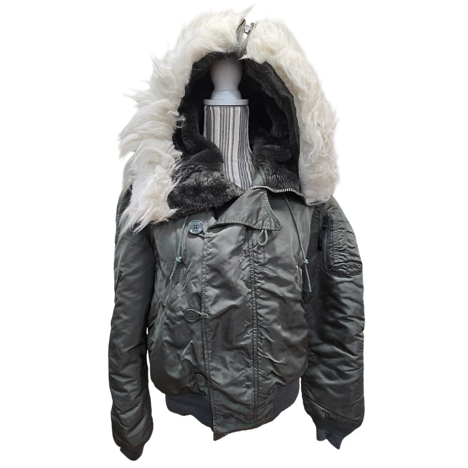 VINTAGE 70s Military Flying Jacket N-2B Mens Medium Heavy Attached Hood USA - Image 1 of 4