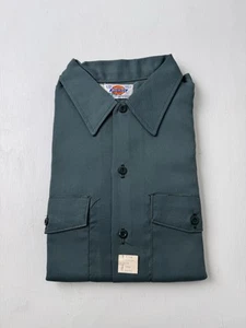 Vintage 1980s Dickies Button Front Work Shirt Sz 16-16 1/2 Made In USA Green - Picture 1 of 4