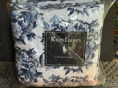 RARO! NUEVO Ralph Lauren *EDREDÓN Cama REY Nanking Azul Blanco Porcelana Asiática Foto 1 de 4