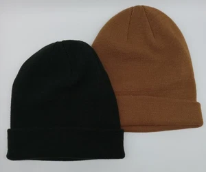 Black And Brown Toboggan Beanie Pair Skullcap Two Hat Bundle 100% Acrylic - Picture 1 of 1