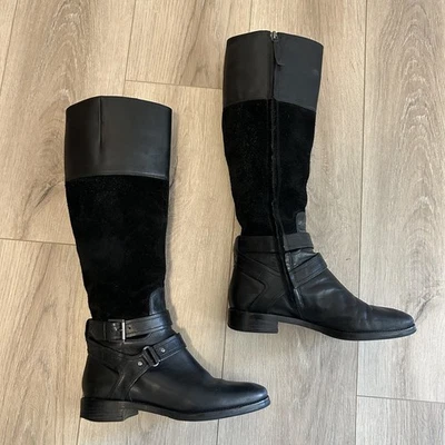 Botas de montar Joan David de cuero gamuza negras hebilla alta hasta la rodilla para mujer 6,5 Foto 1 de 4