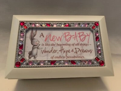 New Baby Girl White and Pink Photo Music Box, plays "You Are My Sunshine" - Image 1 of 4