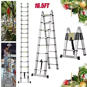 Telescoping Ladder 16ft Extension Ladder A-Frame Ladders with Ladder Stabilizer - Picture 1 of 12