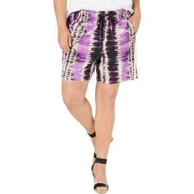 INC International Concepts Women's Plus Size Tie-Dyed Shorts, Purple Multi - Image 1 of 3