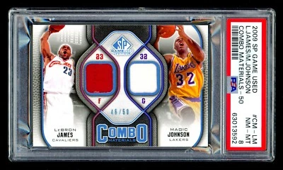 2009-10 SP Game Used LEBRON JAMES/MAGIC JOHNSON #46/50 Combo Jersey Patch PSA 8 - Image 1 of 3
