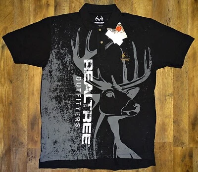 Realtree Outfitters Black Polo Shirt Deer Hunter Mens Large 10 Point Buck - Image 1 of 3