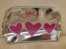 IT COSMETICS Heart Makeup Cosmetic Bag Silver Pink New