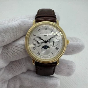 Reloj FREDERIQUE CONSTANT Triple Calendario Fase Lunar Esfera Plateada Usado - Imagen 1 de 12