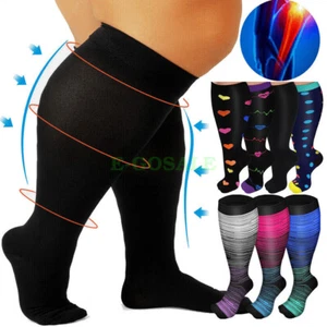 2X-7X Calze a Compressione Taglie Forti Manica Gamba Polpaccio Larga Medica 20-30 mmHg Unisex - Foto 1 di 24