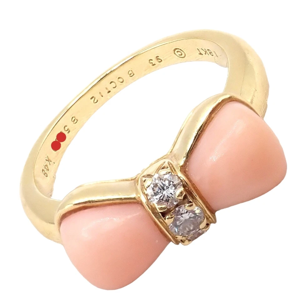 ¡Raro! Auténtico Anillo Van Cleef & Arpels Oro Amarillo 18k Coral Diamante Arco Talla 5 Foto 1 de 4