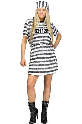 Disfraz de Halloween Convict Jailbird Prisionero OS Blanco Negro Vestido 3 Piezas Para Mujer Foto 1 de 4