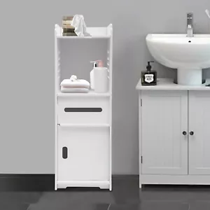 White Bathroom Cabinet Freestanding Floor Shelf Cupboard, Toilet Cupboard NEW - Picture 1 of 18